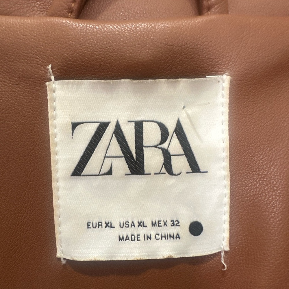 ZARA Faux Leather Long Coat Brown Womens XL Chic Minimalist Trench Jacket - Picture 2 of 5
